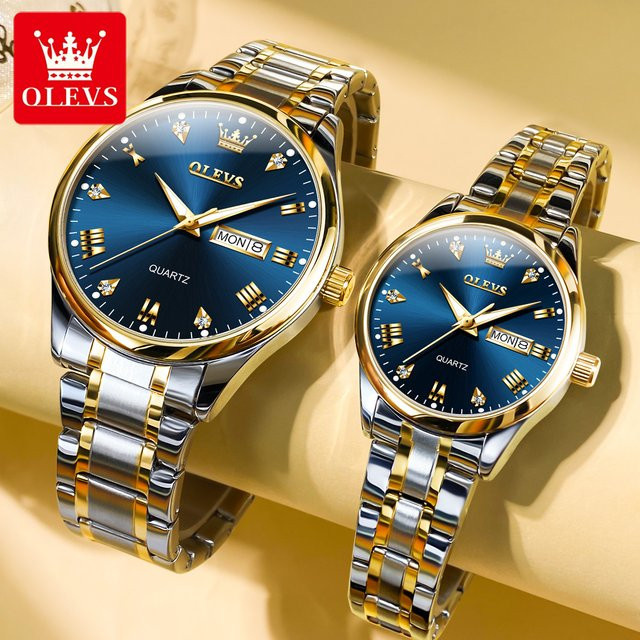 OLEVS Paar Armbanduhr, Quarz, Gold, Diamant, Edelstahl, Unisex - Bild 1