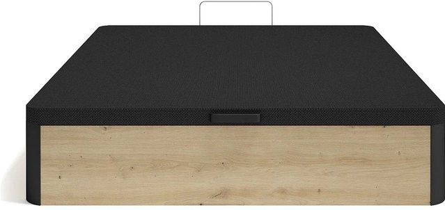 Vente-unique Bettgestell Namosi mit Bettkasten, Schwarz und Naturfarben Hell, B/T: 140 x 190 cm - Bild 1