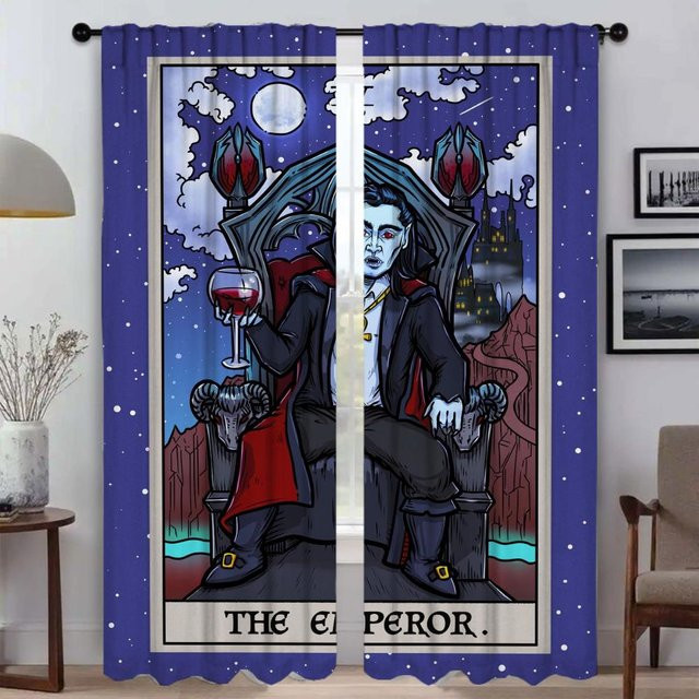 2er-Set Moskitonetz-Vorhänge Terror Tarot Design in Lila, elegante Raumteiler für Wohnzimmer oder Küche, Breite: 50 cm, Höhe: 70 cm - Bild 1