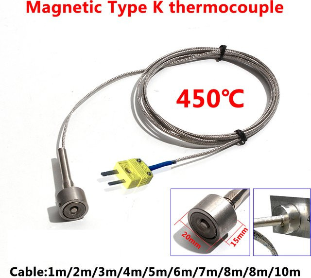 ZUIDID Magnetisches Thermoelement Typ K Handoberflächentemperatursensor 0 bis 450 °C, Durchmesser: 20 mm, Farbe: Silber, mit abgeschirmtem Kabel und Miniaturanschluss - Bild 1