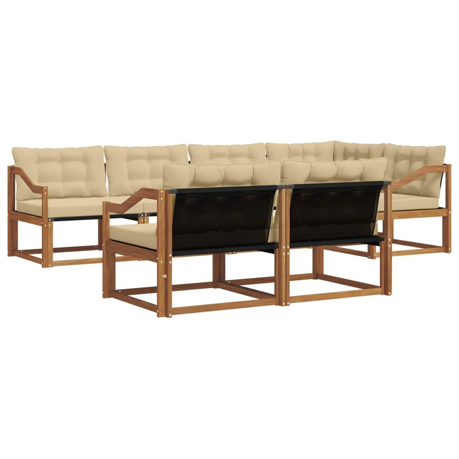 vidaXL Outdoor-Sofagarnitur 7-teilig aus Akazienholz in Braun und Beige mit Kissen und Textilene-Bezug - Bild 2