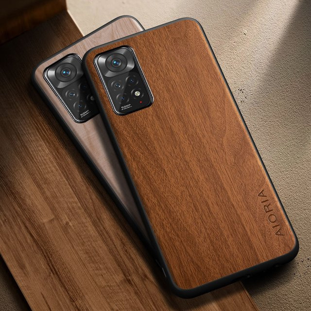 Aioria Handyhülle aus PU-Leder mit Holzmuster für Xiaomi Redmi Note 11, 10 Pro Plus Max, 11S und 10S in Schwarz und Braun - Bild 1