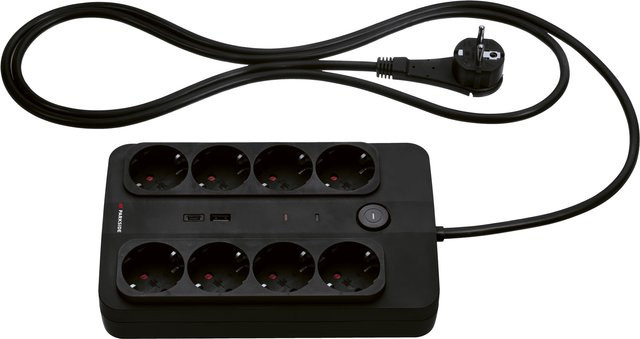 PARKSIDE Steckdosenleiste mit 8 Steckplätzen, Überspannungsschutz und USB-A sowie USB-C Anschlüssen, Schwarz - Bild 1