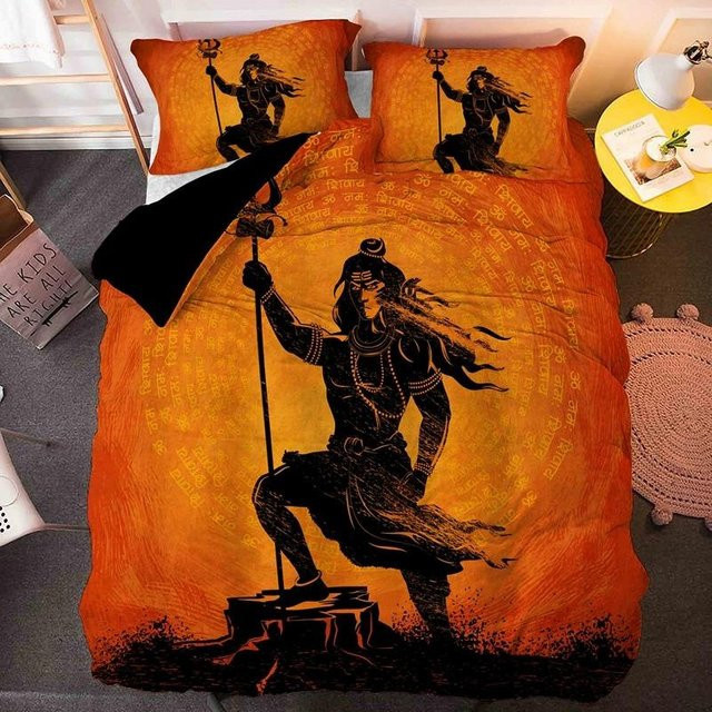 Bettwäscheset mit Shiva Gott Motiv von Binchi Outdoor Product, Farbe Orange, Material Mikrofaser Polyester, B/H: 135 x 200 cm - Bild 1