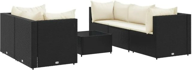 vidaXL 6-teiliges Garten-Lounge-Set in L-Form aus Poly-Rattan und pulverbeschichtetem Stahl mit Kissen in Schwarz und Cremeweiß - Bild 1