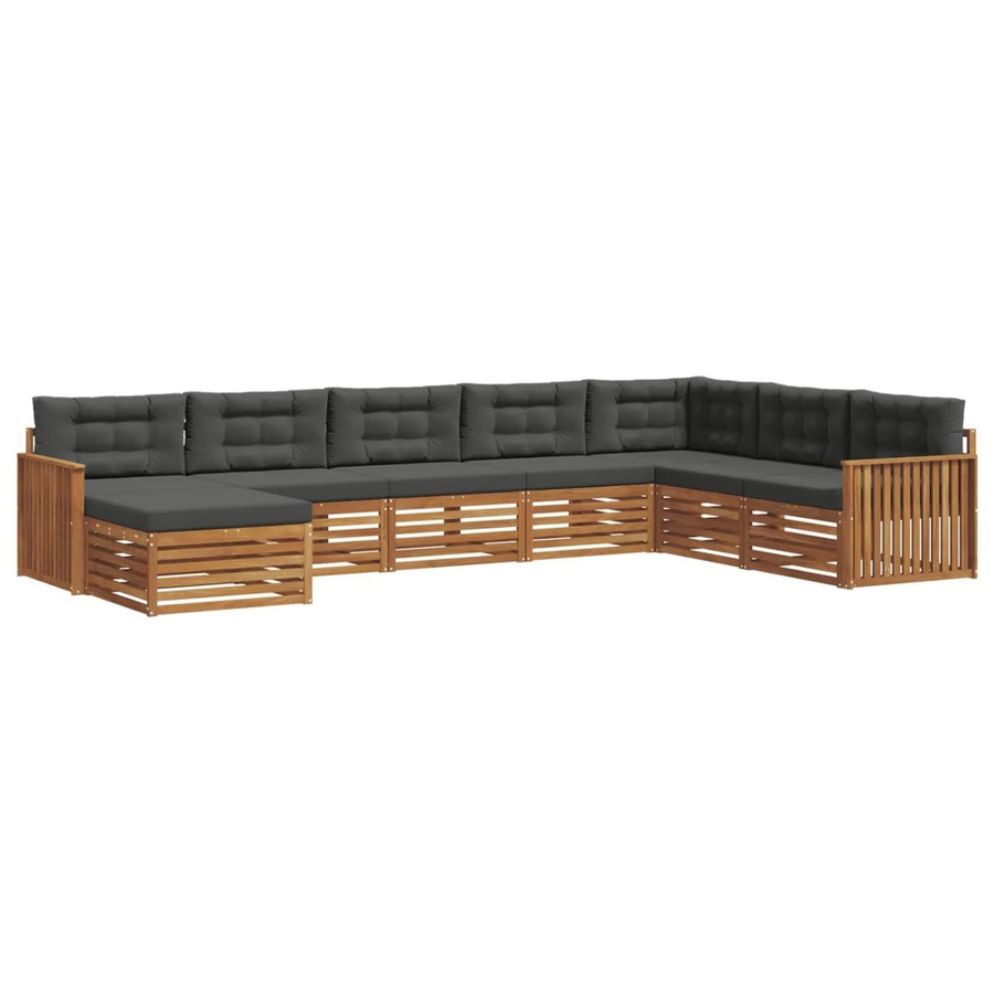 vidaXL Sofagarnitur 8-teilig aus Massivholz Akazie in Natur und Anthrazit mit L-Form und Polsterkissen - Bild 2