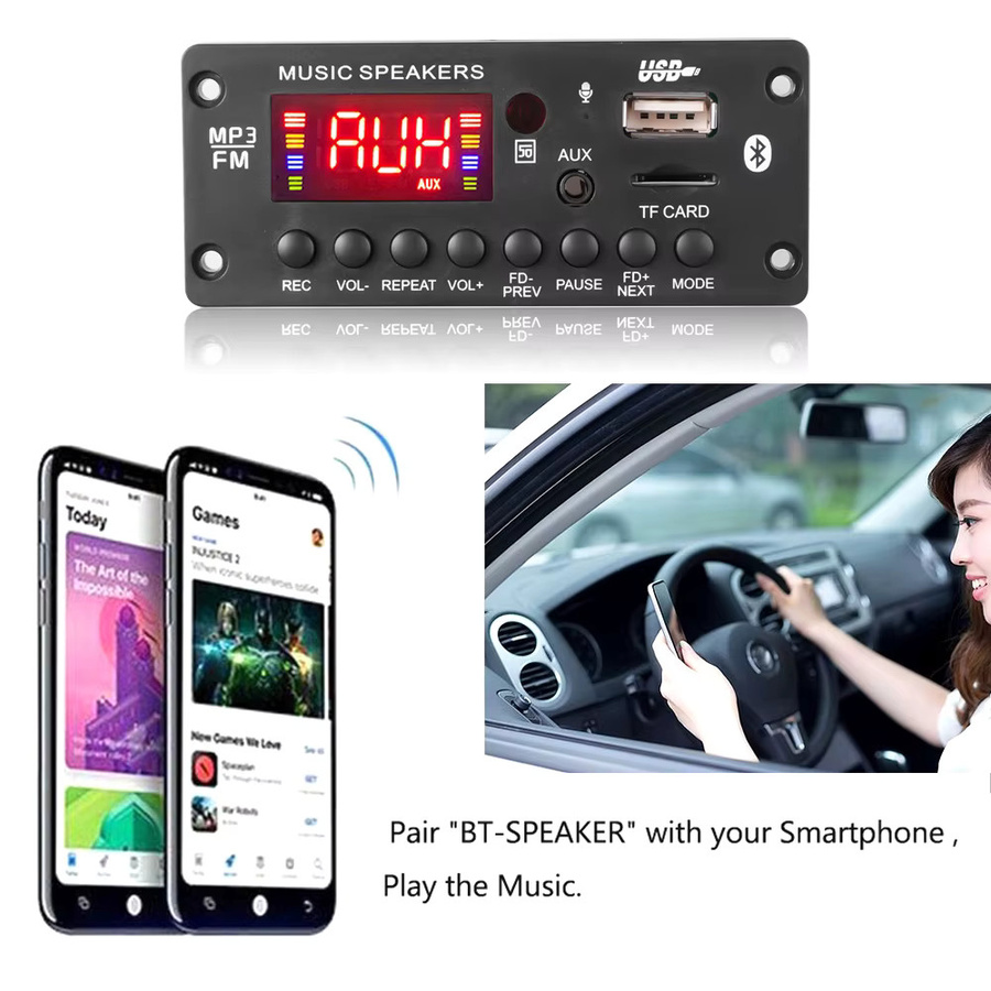 KEBIDU 50W Bluetooth MP3 WAV Decoder Board mit Stereo Verstärker, USB-A, TF und FM für Heim-MP3-Player oder Autoradio, Schwarz - Bild 3