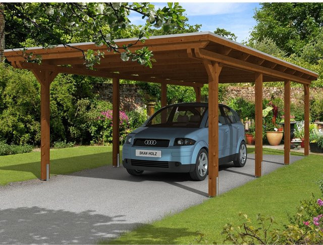 Skan Holz Einzelcarport Emsland aus Leimholz in Nussbaum, B/T: 404 x 846 cm, Firsthöhe: 242 cm, braun - Bild 3