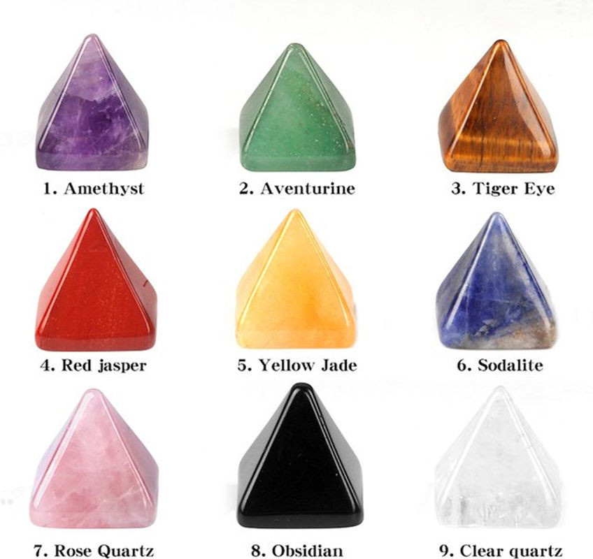Pyramiden aus Naturstein Amethyst Tigerauge und klarem Quarz in Lila, Braun und Transparent, Geometrische Deko-Ornamente für deine Wohnkultur, B/H: 18 x 20 mm - Bild 1