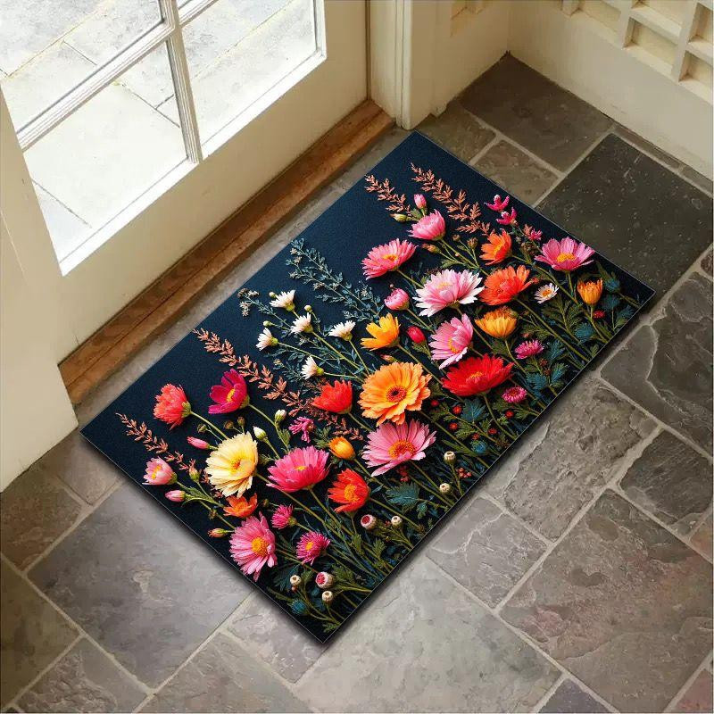 Karpetti Schmutzabweisender Eingangstürteppich mit floralem Design, wasserdicht und rutschfest, B/B: 80 x 50 cm, Multicolour - Bild 1
