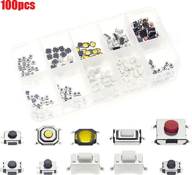 AOKIN Taktile Drucktastenschalter-Sets mit 10 Modellen in Multicolor für Auto-Fernbedienungen und Tablets, 100 Stück Mikro-Momenttasten - Bild 1