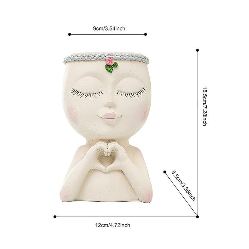 Houspace Blumentopf in Gesichtsform als Mädchen-Figur aus Kunstharz, weißer Übertopf für Sukkulenten und Deko-Ornament für Schreibtisch und Büro - Bild 2