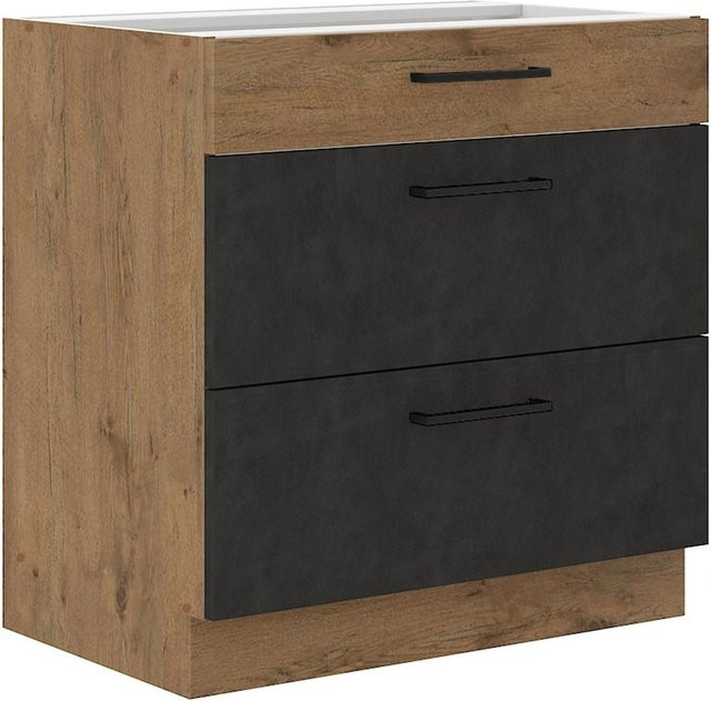 VIGO Küchenunterschrank Lancelot Matera in Eiche und Grau mit Vollauszug und Soft-Close, Breite: 80 cm - Bild 1