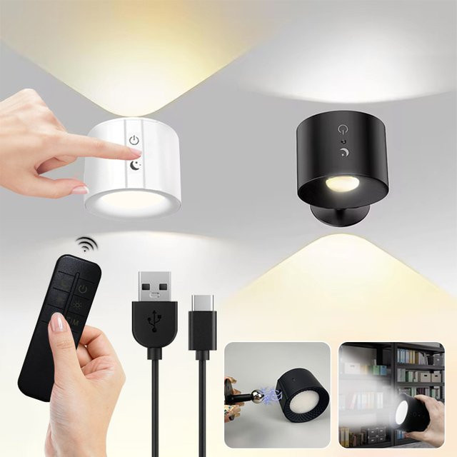 Aamasun Magnetisches LED-Nachtlicht in Weiß, wiederaufladbare Wandleuchte mit Touch-Steuerung und Fernbedienung für Schrank und Wand - Bild 1