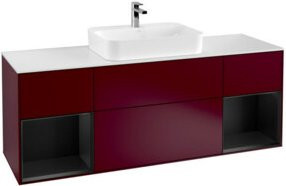V&B Waschtischunterschrank Finion mit Wandbeleuchtung, Farbe Weiß und Blau lackiert, Breite: 160 cm - Bild 1