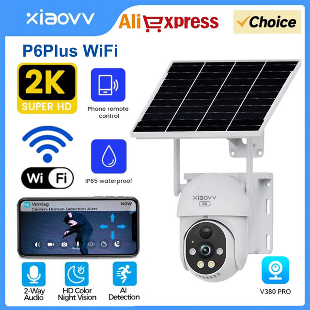 XIAOVV 6MP Überwachungskamera mit 4G und WLAN, Solarbetriebene IP65 wasserdichte Außenkamera in Weiß mit Menschenverfolgung und Vollfarb-Nachtsicht - Bild 1