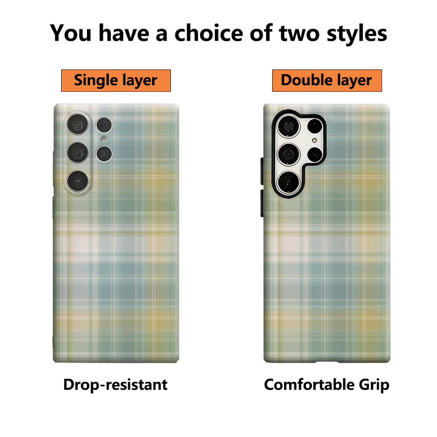 Potdemiel Handyhülle mit grünem Pastell-Karomuster und glänzender doppellagiger Rückseite für Samsung Galaxy S25 Ultra, S24 und S23 Ultra Plus - Bild 2