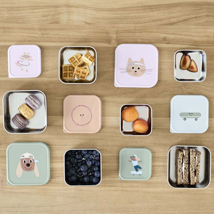 Lässig 3-tlg. Snackboxset aus Edelstahl und Kunststoff, stapelbar, Farben: Silber, Blau, Grün - Bild 4