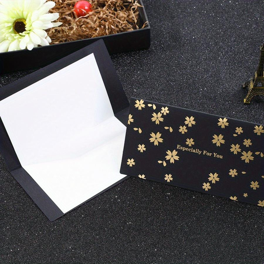 4-teiliges Set Sakura Grußkarten mit schwarzer Goldprägung und weißer Innenseite inklusive Umschlag in Schwarz, Gold und Weiß - Bild 2