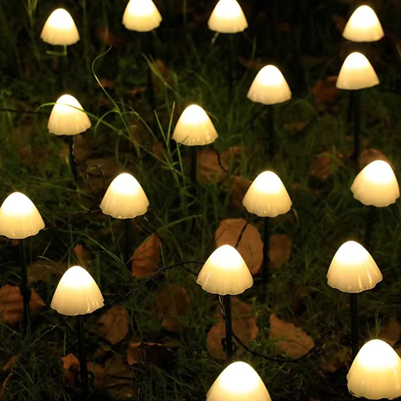 LED Solar Pilz Lichterkette mit 8 Modi für Garten und Terrasse, 10er Set Outdoor Dekolichter aus Kunststoff - Bild 3