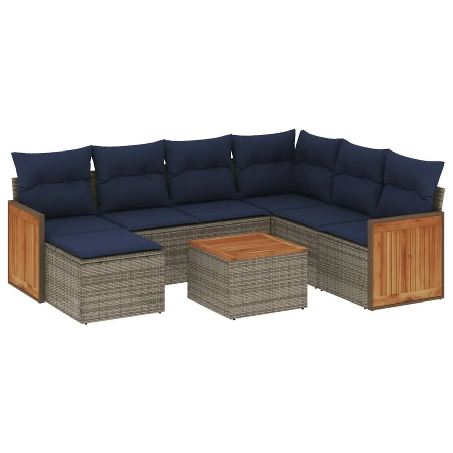 vidaXL 8-tlg. Gartensofa-Set aus Polyrattan in Grau mit Kissen und Ottoman für Garten und Terrasse - Bild 2