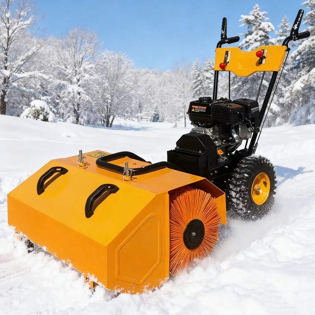 Selbstbetriebene und manuelle Schneekehrmaschine in Orange für Innenhof und Garten - Bild 1