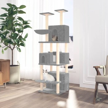 vidaXL Kratzbaum Grau mit Hängematte und Höhle sowie Sisal-Kratzsäulen, Höhe: 180 cm - Bild 2