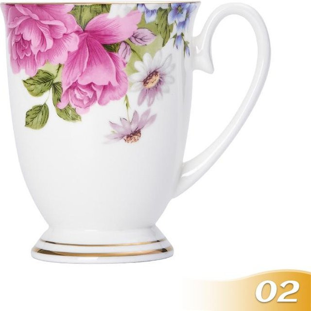 Kaffeetasse aus weißem Knochenporzellan mit floralem Blumengemälde von Yiran Furniture, 350 ml - Bild 1