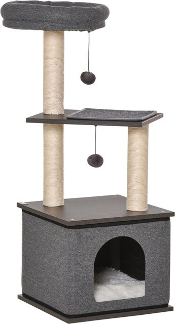 PawHut Katzenkratzbaum in Dunkelgrau mit Höhle und Spielmöglichkeiten aus Sisal und Holz, B/T/H: 40 x 40 x 104 cm - Bild 1