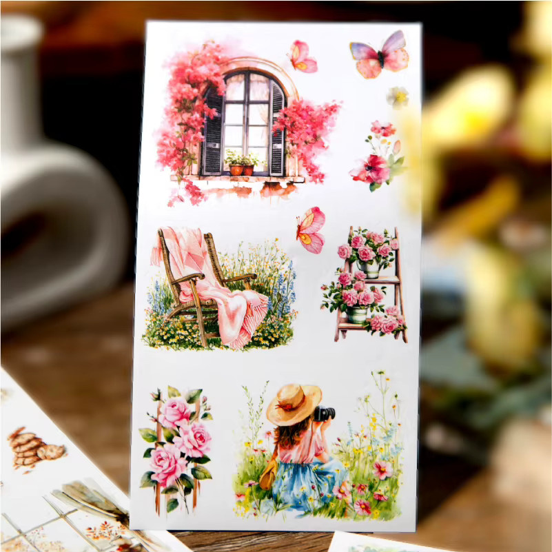 6er Set Landschafts-Aufkleber mit floralen Motiven in Mehrfarben für DIY-Dekoration und Sammelalben - Bild 1