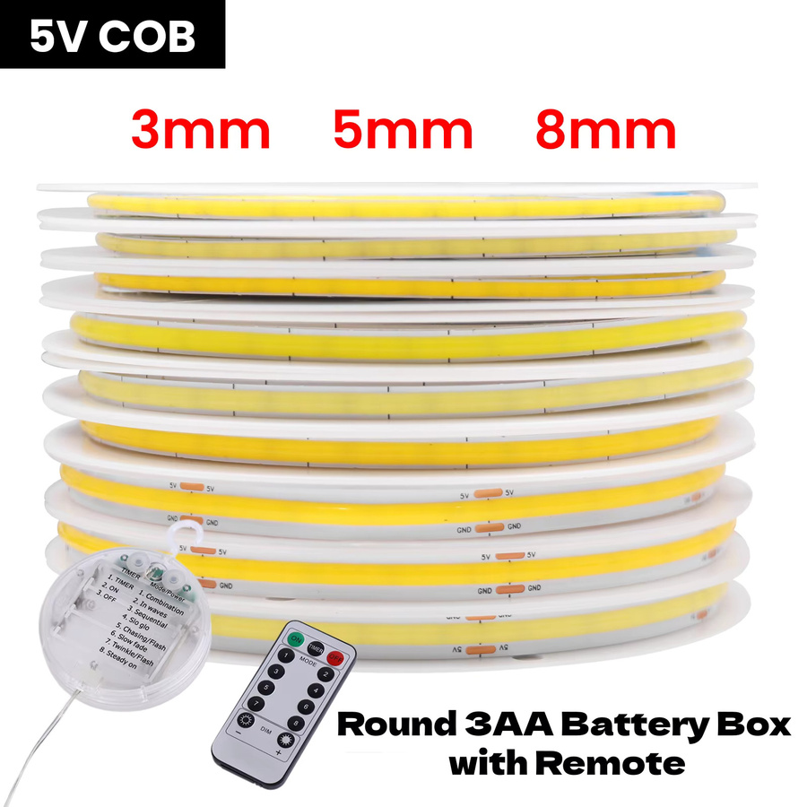 HEGEHE Dimmbare COB LED-Lichtleiste mit 8 Modi und Batteriefach, Flexibles RGB LED-Band für TV-Hintergrundbeleuchtung in Weiß, Rot, Blau, Pink und Grün - Bild 4