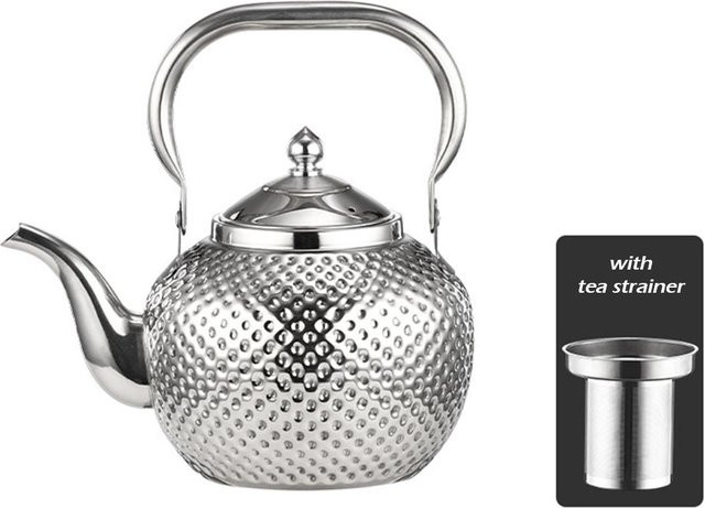 Edelstahl-Teekanne mit Hammerstruktur und Teesieb von Yiran Furniture, silber, 2,0 l - Bild 1