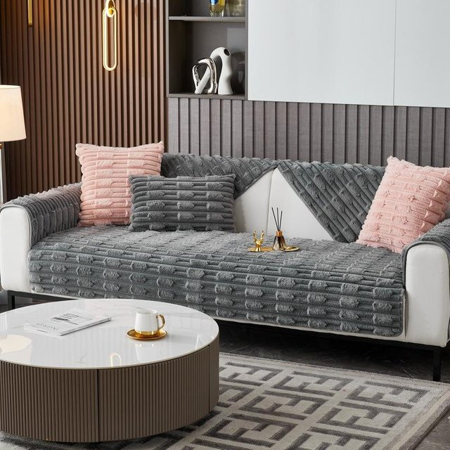 Plüsch-Sofakissen von Household supplies MH in Grau, L-förmiger Sofabezug aus Polyester für Wohnzimmer, B/T/H: 70 x 70 x 70 cm - Bild 1