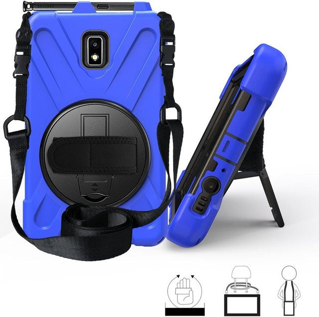 Stoßfeste Samsung Galaxy Tab Active 2 T390 T395 T397 Schutzhülle aus PC und Silikon mit Schultergurt und Handtragegurt in Blau - Bild 1