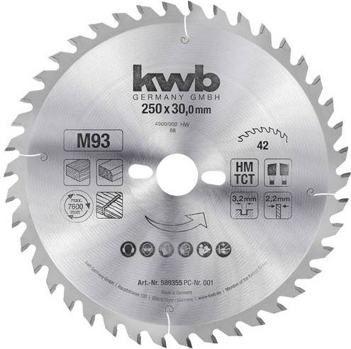 Kwb Kreissägeblatt für Holz und Kunststoff, Carbide Tipped, Farbe: Silber, Durchmesser: 250 mm, Bohrung: 30 mm - Bild 1