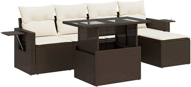vidaXL 6-teilige Garten-Sofagarnitur aus braunem Poly-Rattan mit cremeweißen Kissen und pulverbeschichtetem Stahlgestell - Bild 1
