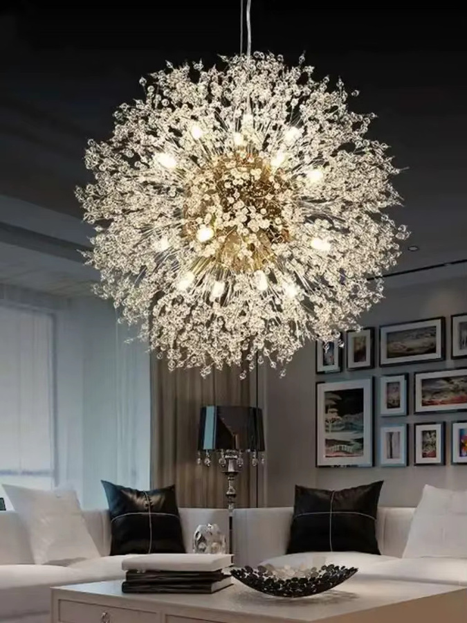 JIANKEXING LED-Pendelleuchte Pusteblume aus Kristall und Metall in Gold/Messing mit warmweißem Licht für Wohnzimmer und Schlafzimmer - Bild 6