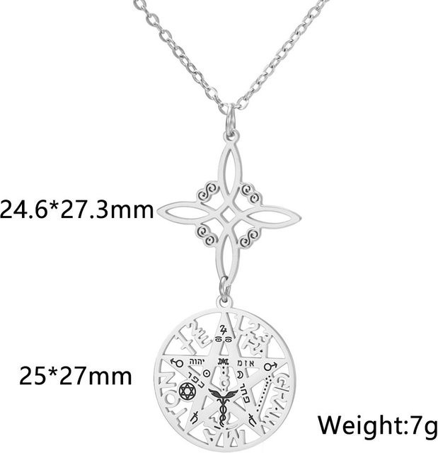 Rui Di Halskette Hexenknoten Pentagramm Tetragrammaton, Edelstahl, 45cm, Unisex - Bild 1