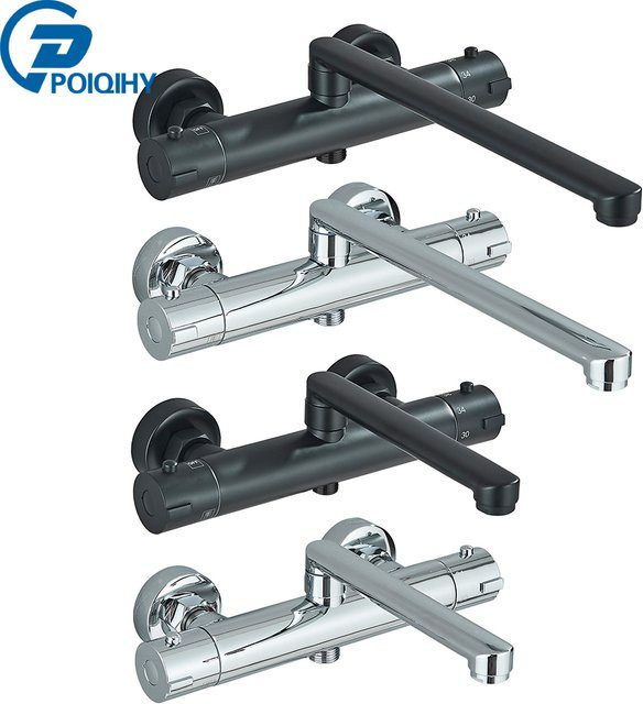 Poiqihy Thermostat-Duscharmatur aus Messing für Badewanne und Dusche, Wandmontage, Chrom Schwarz - Bild 1