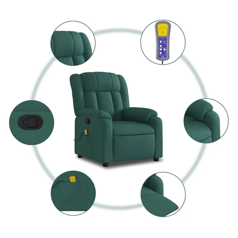 Vidaxl Ausklappbarer Massagesessel in Grün mit Stoffbezug im modernen Design - Bild 5