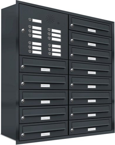 AL Briefkasten-System für 13 Parteien zur Unterputzmontage, Farbe: Grau, B/H/T: 153,184 x 96,0 x 27,5 cm - Bild 1