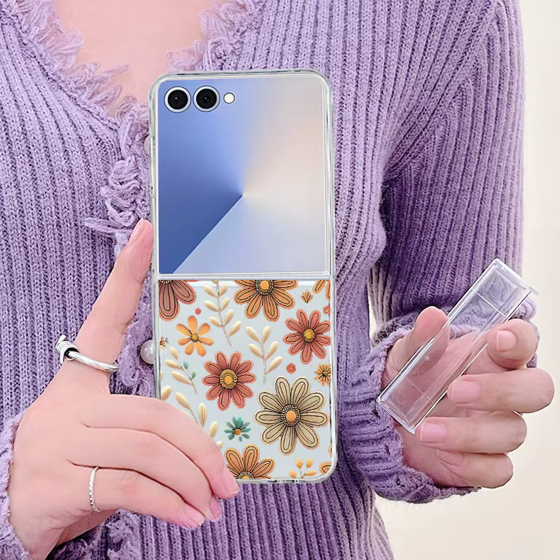Transparente Handyhülle mit Blumenmuster für Samsung Galaxy Z Flip 7 FE, Z Flip 6, Z Flip 5, Z Flip 4 und Z Flip 3 5G Hard Cover - Bild 2