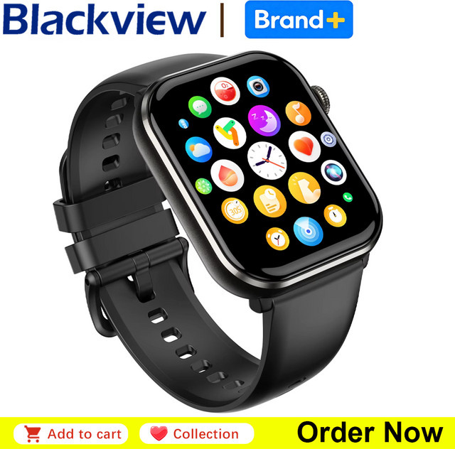 Blackview R60 Smartwatch mit 1,96 Zoll AMOLED HD-Bildschirm, Bluetooth-Anruffunktion, Herzfrequenz- und Blutsauerstoff-Monitor, Fitness-Tracker für Männer und Frauen in Schwarz - Bild 1