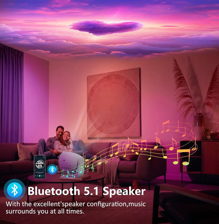 Visason 13-in-1 Sternprojektor Pro mit 360 Grad Rotation, HD Galaxy Projektor in Weiß mit Bluetooth-Lautsprecher, weißem Rauschen und Fernbedienung - Bild 4