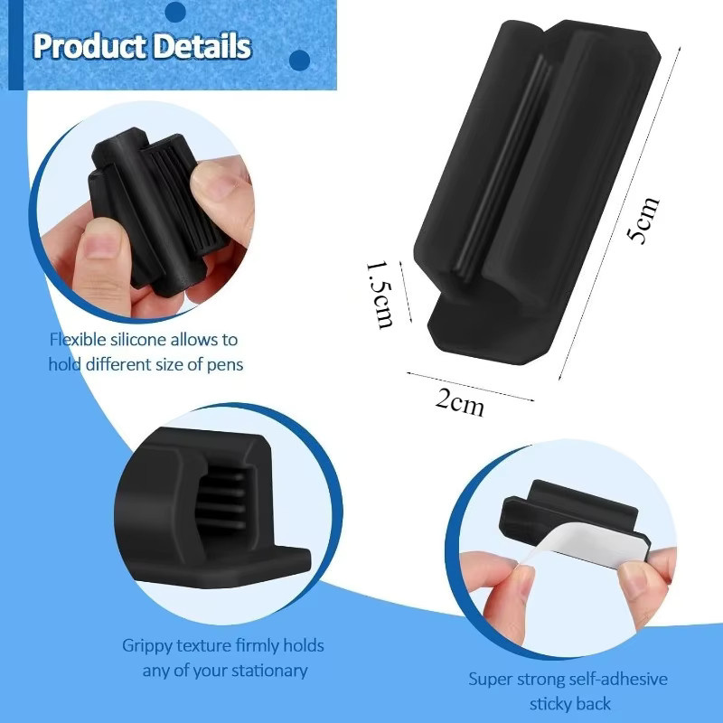 5 oder 10 Stück Elastische Silikon Stifthalter in Schwarz für Bleistifte, Make-up Pinsel und Marker als Desktop-Organizer - Bild 6