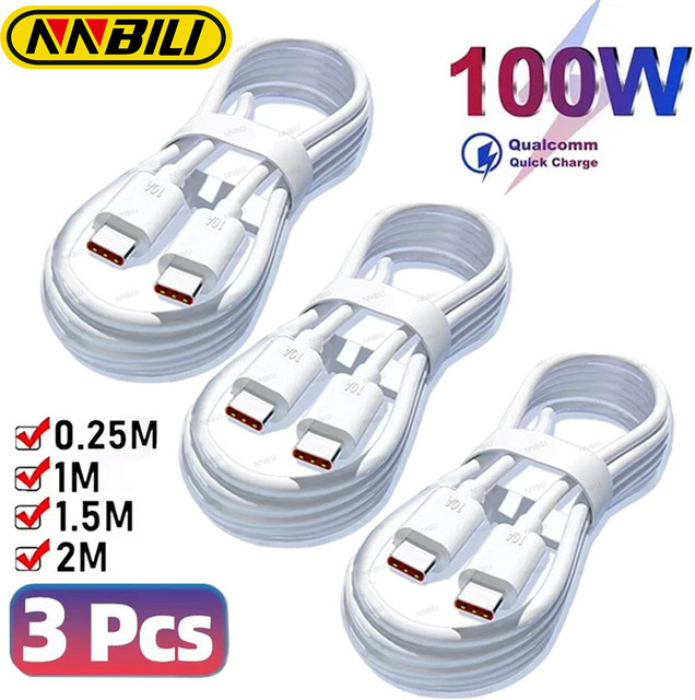 NNBILI USB-C Schnellladekabel mit 100W PD Fast Charging, Dual Typ C Datenkabel in Weiß für iPhone 16 15, Samsung und HUAWEI - Bild 1