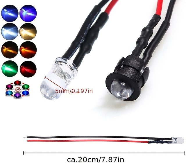 Micro-LED Set für DIY-Modellbau, 5 mm, vorverdrahtet, 9 V-12 V, Blau - Bild 1