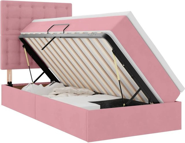 vidaXL Aufbewahrungsbett mit Matratze in Rosa aus Samt mit Lift-up-Funktion, B/T/H: 100 x 200 x 204 cm - Bild 1