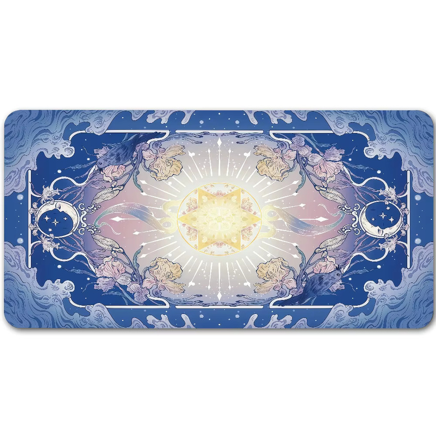 Großes Mauspad mit Sonne, Mond und Blumen in Blau für Büro und Gaming, rutschfest und wasserdicht - Bild 7