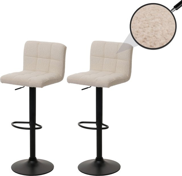 2er-Set Barhocker MCW-G87 höhenverstellbar und drehbar aus Stoff Boucle in Creme-Beige - Bild 1
